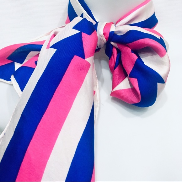 Vintage Silk White Fuchsia & White Printed Scarf - Picture 7 of 7